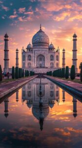 stunning sunset view of the taj mahal
